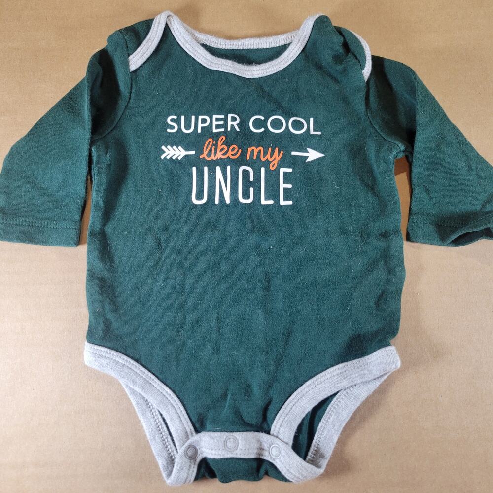 Carter's Green Long Sleeve Bodysuit 3 Months "Super Cool Like My Uncle"